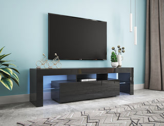 Modern Black TV Stand 20 Colors LED TV Stand W Remote Control Lights