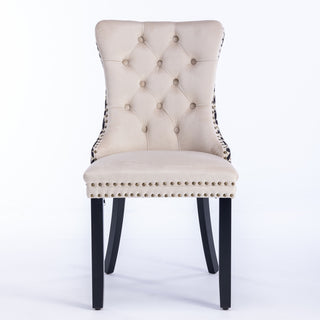 Classic Velvet Dining Chairs,  High-end Tufted Solid Wood Contemporary Velvet Upholstered Dining Chair With Wood Legs Nailhead, SET OF 2,Beige And Patterned,SW2201BG