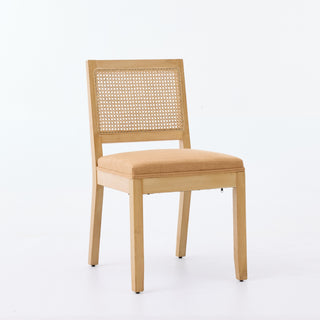 Farmhouse Rattan Dining Chairs Set Of 2, Mid Century Modern Kitchen & Dining Room Chairs, Cane Upholstered Kitchen Side Chair With Natural Hardwood Frame,Tan, SW1883TN