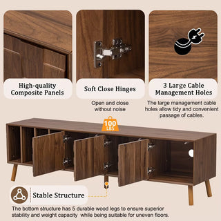 70 Mid-Century Modern TV Stand, Media Console Table For TVs Up To 80, Entertainment Center With 5 Solid Wood Legs For Living Room, Bedroom
