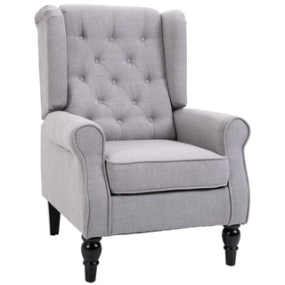 Gray Fabric Tufted Club Accent Chair With Removable Cushion, Wooden Legs