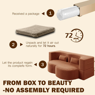 Modern Floor Sofa With 2 Pillows,Convertible Plush Corduroy Foam-Filled Sleeper Sofa Bed,15' Full Size Folding Mattress For Living Room,Guest Bed,no Assembly Required,Orange