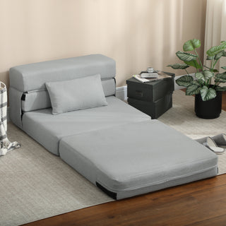 Folding Chair Bed with Pillow, Modern Linen Sleeper Sofa Bed for Living Room, Dorm, Guest Use, Light Gray