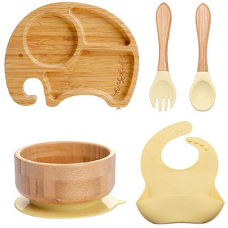 7Pcs Wooden Feeding Tableware Sets