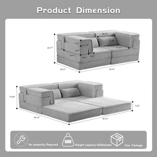 Compression Mahjong Sofa,Convertible Floor Sofa Bed,DIY Boneless Modular Sectional Sofa,No Assembly Required,Circle Fleece Fabric,Modern Oversized Loveseat,Light Grey