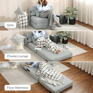 Folding Chair Bed with Pillow, Modern Linen Sleeper Sofa Bed for Living Room, Dorm, Guest Use, Light Gray