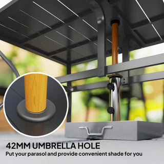 Rectangular Patio Table with Umbrella Hole, Steel Rectangle Outdoor Dining Table for 6 People for Garden, Black