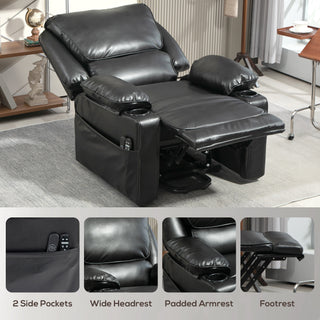 Power Lift Chair for Elderly, Faux Leather Recliner Sofa with Vibration Massage and Heat, Remote, Side Pockets, Black