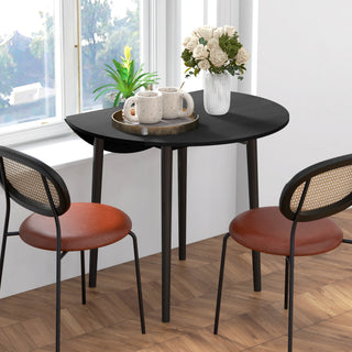 Folding Dining Table, Round Drop Leaf Kitchen Table for Small Spaces with Wood Legs, Black