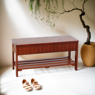 Solid Cherry Wood Shoe Bench with Storage