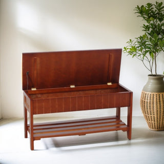 Solid Cherry Wood Shoe Bench with Storage