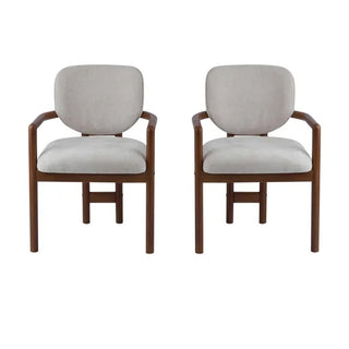 Dining Chairs Set Of 2 Upholstered Arm Chairs, Rubber Wood Accent Chairs Beige Fabric Seating, 300 LBS Weight Capacity