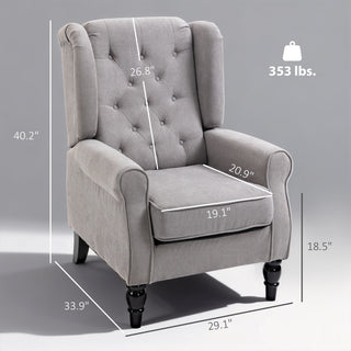 Mid-Century Modern Accent Chair, High Wingback Reading Chair, Button-Tufted Upholstered Fabric Armchair With Retro Wood Legs For Apartment, Living Room, Bedroom, Gray