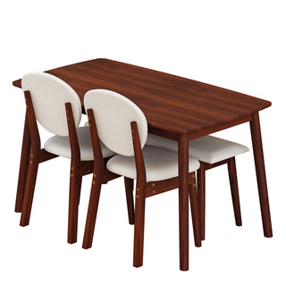 1 Table 2 Chairs 1 Bench Dining Set, Rubber Wood Frame With Beige Upholstered Seats, Deep Walnut Finish Rectangular Kitchen Dining Furniture