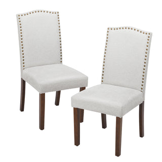 Modern Armless Dining Chairs With Upholstered Fabric,Nailhead Trim And Wood Legs