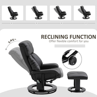 Massage Recliner Chair with Ottoman, 360° Swivel Recliner and Footstool, 10 Point Vibration, PU Leather Reclining Chair with Side Pocket and Remote Control, Black