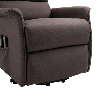 Power Lift Assist Recliner Chair for Elderly with Remote Control, Linen Fabric Upholstery, Brown
