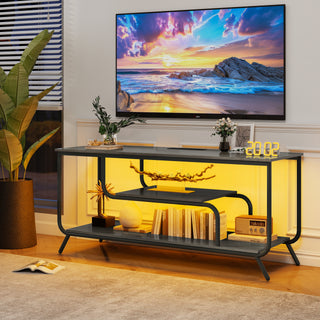There Are Installation Videos And Scene Videos. TV Socket And LED Light - TV Stand TV Up To 55  Small Unit Modern TV Console Suitable For Living Room And Bedroom, Light Grey