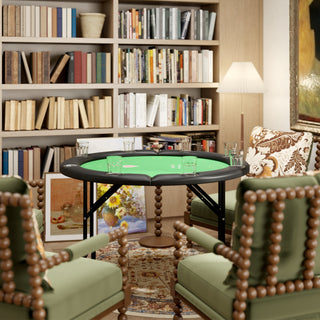 Poker Table Foldable 47" Round Casino Folding Game Table for 8 Players with Cup Holders, Green