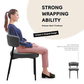 Modern Dining Chairs Set Of 4, Upholstered Dining Chairs With Curved Backrest,Sturdy Metal Frame