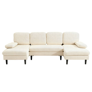 U-shaped Combination Sofa, Double Lounge Chair, Chenille Fabric 4-seat Living Room Furniture