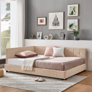 Full Size Upholstered Tufted  Bed Frame, Sofa Bed Frame With Comfortable Backrest And Armrests, Full Size Bed For Bedroom, Living Room,Velvet, PINK 80.5x59x30.5