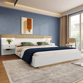 Floating Bed With Headboard In Timber Slatted Frame  Size 140X200