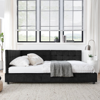 Full Size Upholstered Tufted  Bed Frame, Sofa Bed Frame With Comfortable Backrest And Armrests, Full Size Bed For Bedroom, Living Room,Velvet, Black 80.5x59x30.5