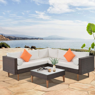 L- Shape Patio Furniture with Pillows (4 Pieces)