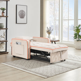 Three-in-one Sofa Bed Chair Folding Sofa Bed Adjustable Back Into A Sofa Recliner Single Bed  Modern Chair Bed Berth Creamy White