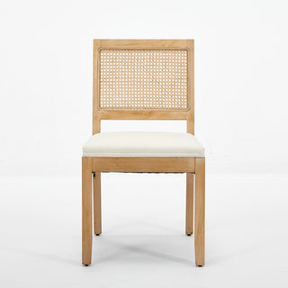 Farmhouse Rattan Dining Chairs Set Of 2, Mid Century Modern Kitchen & Dining Room Chairs, Cane Upholstered Kitchen Side Chair With Natural Hardwood Frame, Beige