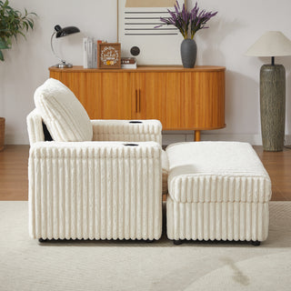 42.5-inch Corduroy Single Recliner With Backrest Pillow, Cup Holder Design, Storage Footrest, Comfortable Sofa-deep-seated Living Room Sofa