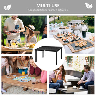 Outdoor Dining Table for 6 Person, Rectangular Patio Table, Aluminum Metal Legs for Garden, Lawn, Patio, Woodgrain Black