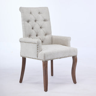 Upholstered Chenille Fabric Accent Dining Chair, Curved Solid Wood Legs, Elegant Tufted Club Dining Room Kitchen Room Arm Dining Chair, Single Pack,Beige,SW1895BG