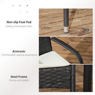 Stackable 4 PE Rattan Outdoor Dining Chairs with Cushions, Patio Wicker Dining Chairs with Armrests & Backrest, Cream White