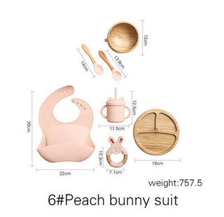 7Pcs Wooden Feeding Tableware Sets