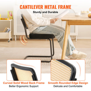 Rattan Dining Chairs Set  Of 2, Mid Century Modern Dining Chair, Upholstered Velvet Accent Chair With Rattan Back, Retro Dining Room Kitchen Chair For Living Room, Bedroom, Office (18.1 Inch)