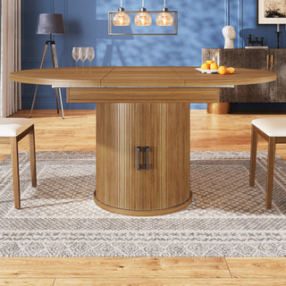 Extendable Dining Table, Dining Room Table, Kitchen Table, Balcony Table, Extendable Table Top Round Dining Table, Extends To Oval, 118-158 Cm, Seats Up To 6 People, Walnut Black