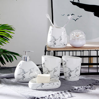 Marble Texture Ceramic Mouthwash Cup Set