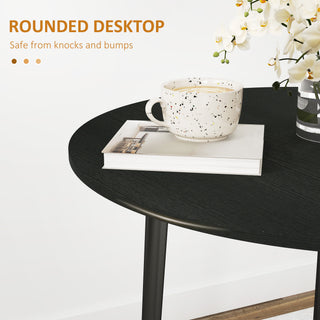 Folding Dining Table, Round Drop Leaf Kitchen Table for Small Spaces with Wood Legs, Black