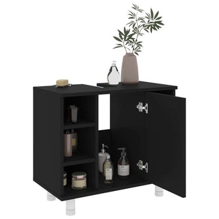 vidaXL 4 Piece Bathroom Furniture Set Black Engineered Wood