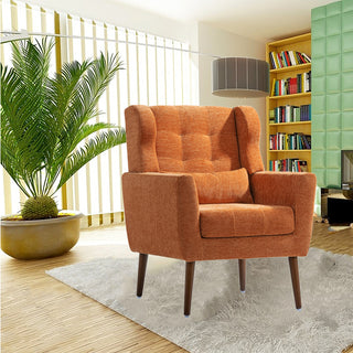 Modern Accent Chair,Chenille Arm Chairs For Living Room,Upholstered Mordern Armchair,Comfy Soft Padded Lounge Chair In Small Space, Bedroom, W-Pillow, Solid Wood Leg Orange