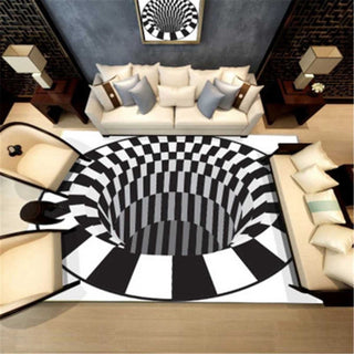 3D Vortex Carpet Black White Grid Bottomless