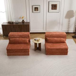 Compression Mahjong Sofa,Convertible Floor Sofa Bed,DIY Boneless Modular Sectional Sofa,No Assembly Required,Circle Fleece Fabric,Oversized 2 Seater With 2 Pillows,Orange