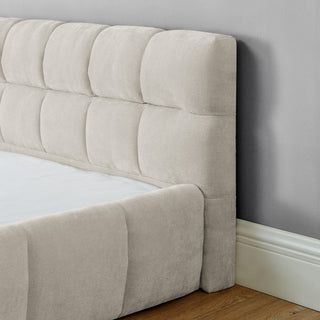 King Size  Upholstered Bed Frame With Thick Fabric, Chenille Fabric Grounded Queen Size Platform Bed With Headboard And Solid Frame. No Box Spring Needed-Beige 88.5x85.5x24