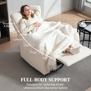 Recliner Chair, Wide Swivel Rocker Chair, Overstuffed Single Sofa with Pocket Spring, Footrest, Quick Assembly, Cream