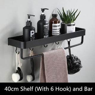 Black Wall-Mounted Aluminum Bathroom Shelf
