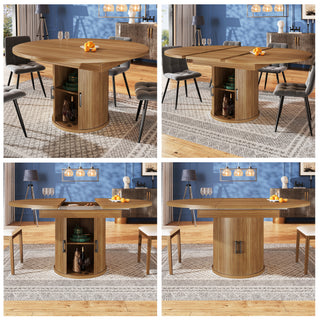 Extendable Dining Table, Dining Room Table, Kitchen Table, Balcony Table, Extendable Table Top Round Dining Table, Extends To Oval, 118-158 Cm, Seats Up To 6 People, Walnut Black