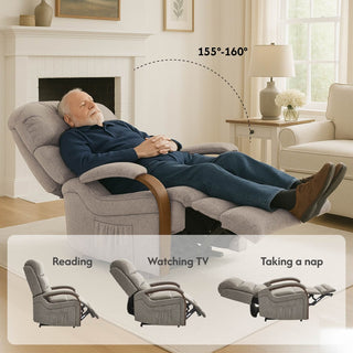 Power Lift Recliner Chair With Massage & Heat For Elderly, Dual Motor Electric Lift Recliner, Egyptian Velvet Fabric Upholstery, Side Pockets, Brown