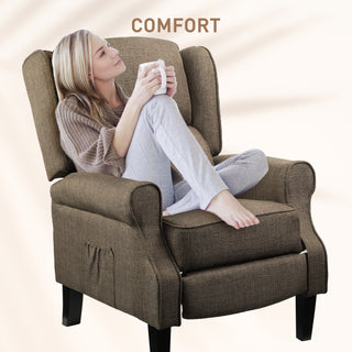 Vibration Massage Recliner Chair for Living Room with Heat,  Wingback Single Sofa, Modern Linen Fabric Push Back Reclining Chair with Footrest, Side Pocket, Brown